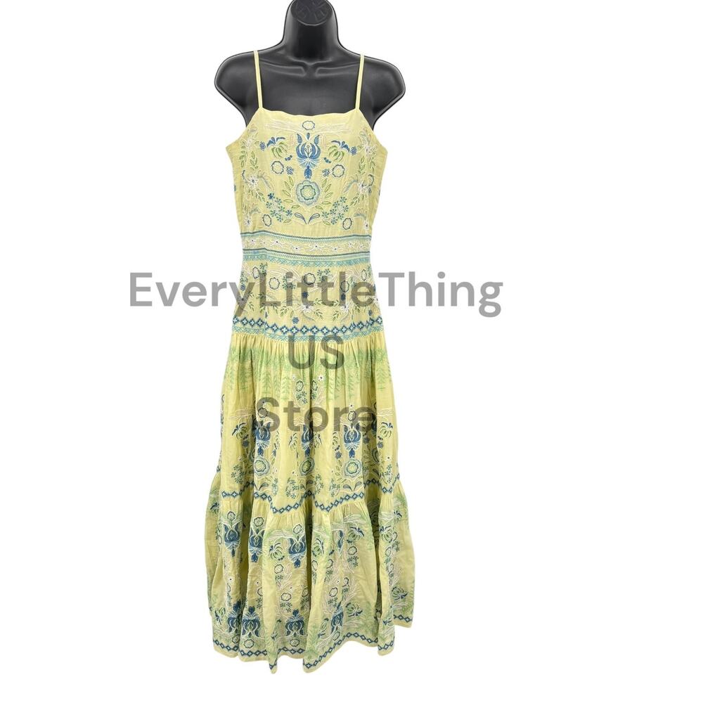 Sundance Dress Small Maxi Embroidered Floral Tiered Cotton Silk Beach Resort EUC - Picture 3 of 11